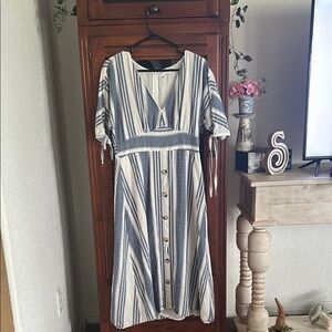 June & Hudson Blue and White Striped Midi Dress